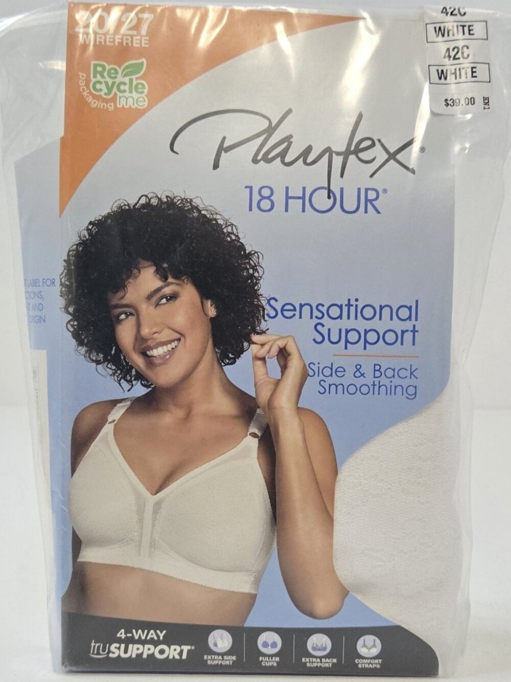 Playtex 18 Hour Sensational Support Wire Free Bra 20/27 White 42C